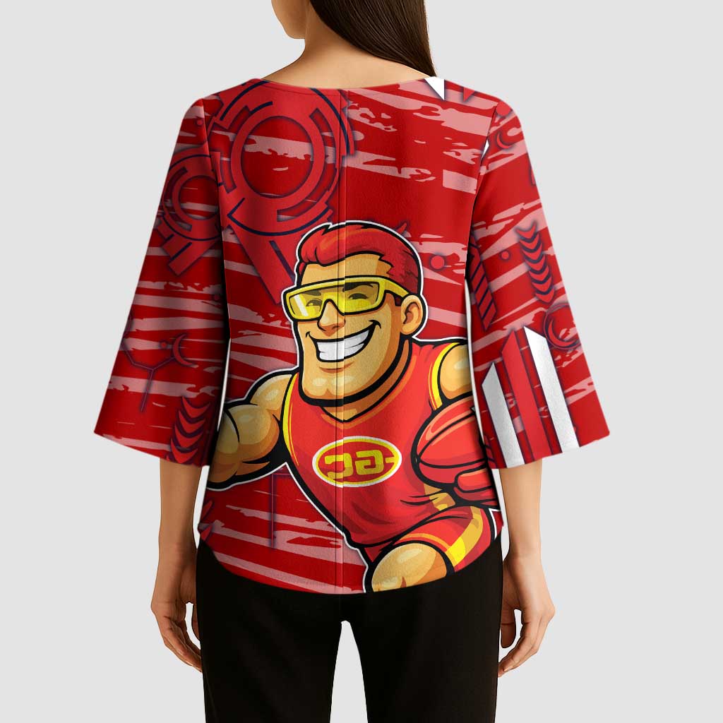 Gold Coast Suns Kimono Sleeve Blouse Mascot Cartoon Football Illustration Style