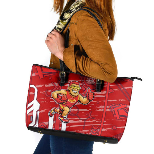Gold Coast Suns Leather Tote Bag Mascot Cartoon Football Illustration Style