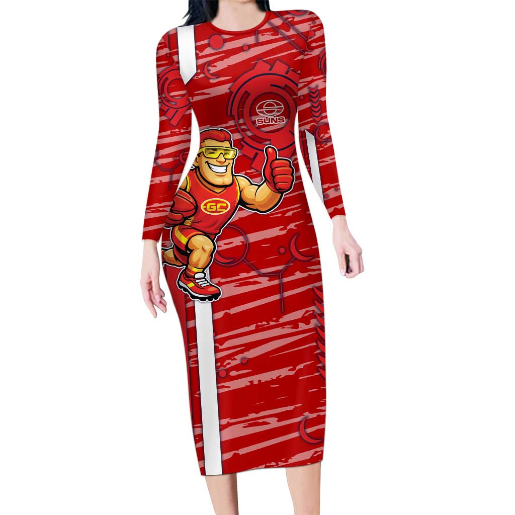 Gold Coast Suns Long Sleeve Bodycon Dress Mascot Cartoon Football Illustration Style