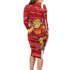 Gold Coast Suns Long Sleeve Bodycon Dress Mascot Cartoon Football Illustration Style