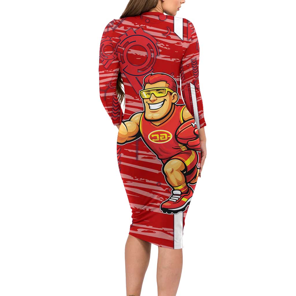 Gold Coast Suns Long Sleeve Bodycon Dress Mascot Cartoon Football Illustration Style