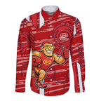 Gold Coast Suns Long Sleeve Button Shirt Mascot Cartoon Football Illustration Style
