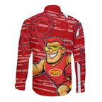 Gold Coast Suns Long Sleeve Button Shirt Mascot Cartoon Football Illustration Style