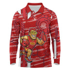 Gold Coast Suns Long Sleeve Polo Shirt Mascot Cartoon Football Illustration Style