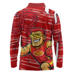 Gold Coast Suns Long Sleeve Polo Shirt Mascot Cartoon Football Illustration Style