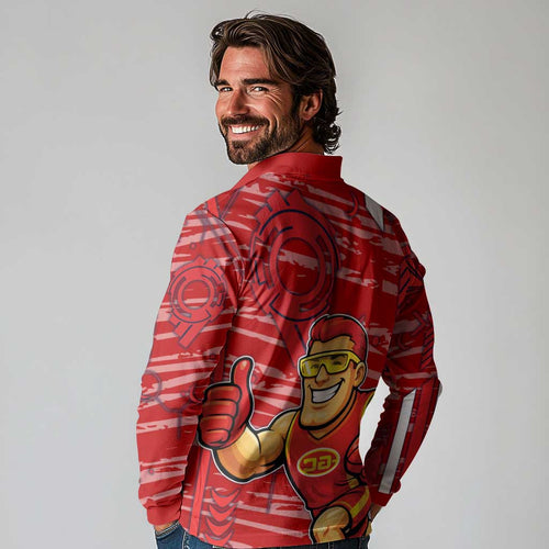 Gold Coast Suns Long Sleeve Polo Shirt Mascot Cartoon Football Illustration Style