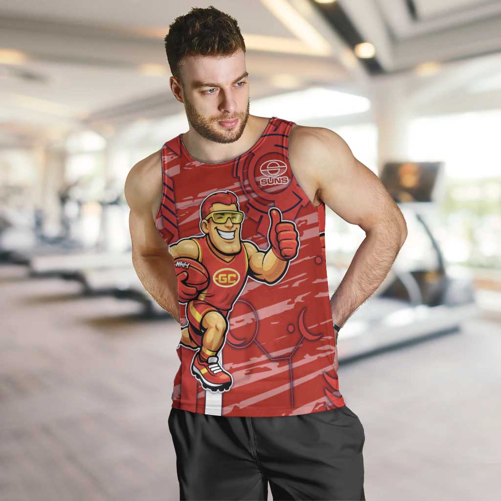 Gold Coast Suns Men Tank Top Mascot Cartoon Football Illustration Style