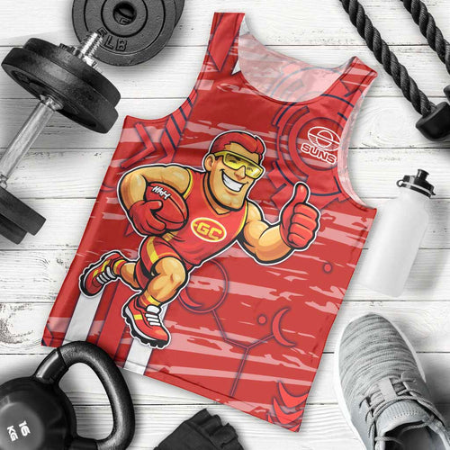 Gold Coast Suns Men Tank Top Mascot Cartoon Football Illustration Style