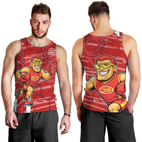 Gold Coast Suns Men Tank Top Mascot Cartoon Football Illustration Style