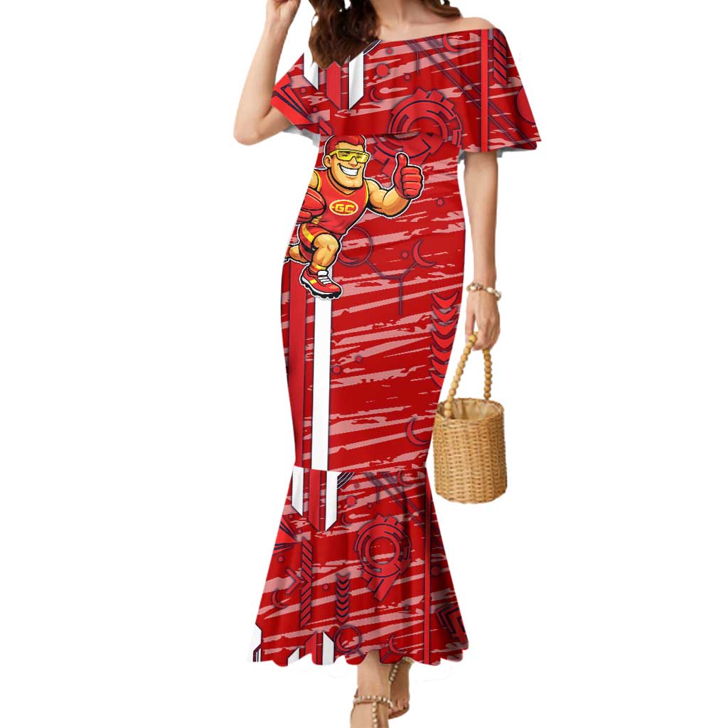 Gold Coast Suns Mermaid Dress Mascot Cartoon Football Illustration Style