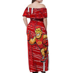 Gold Coast Suns Off Shoulder Maxi Dress Mascot Cartoon Football Illustration Style