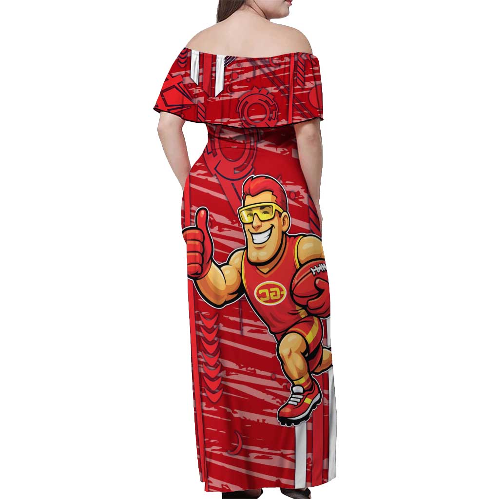 Gold Coast Suns Off Shoulder Maxi Dress Mascot Cartoon Football Illustration Style