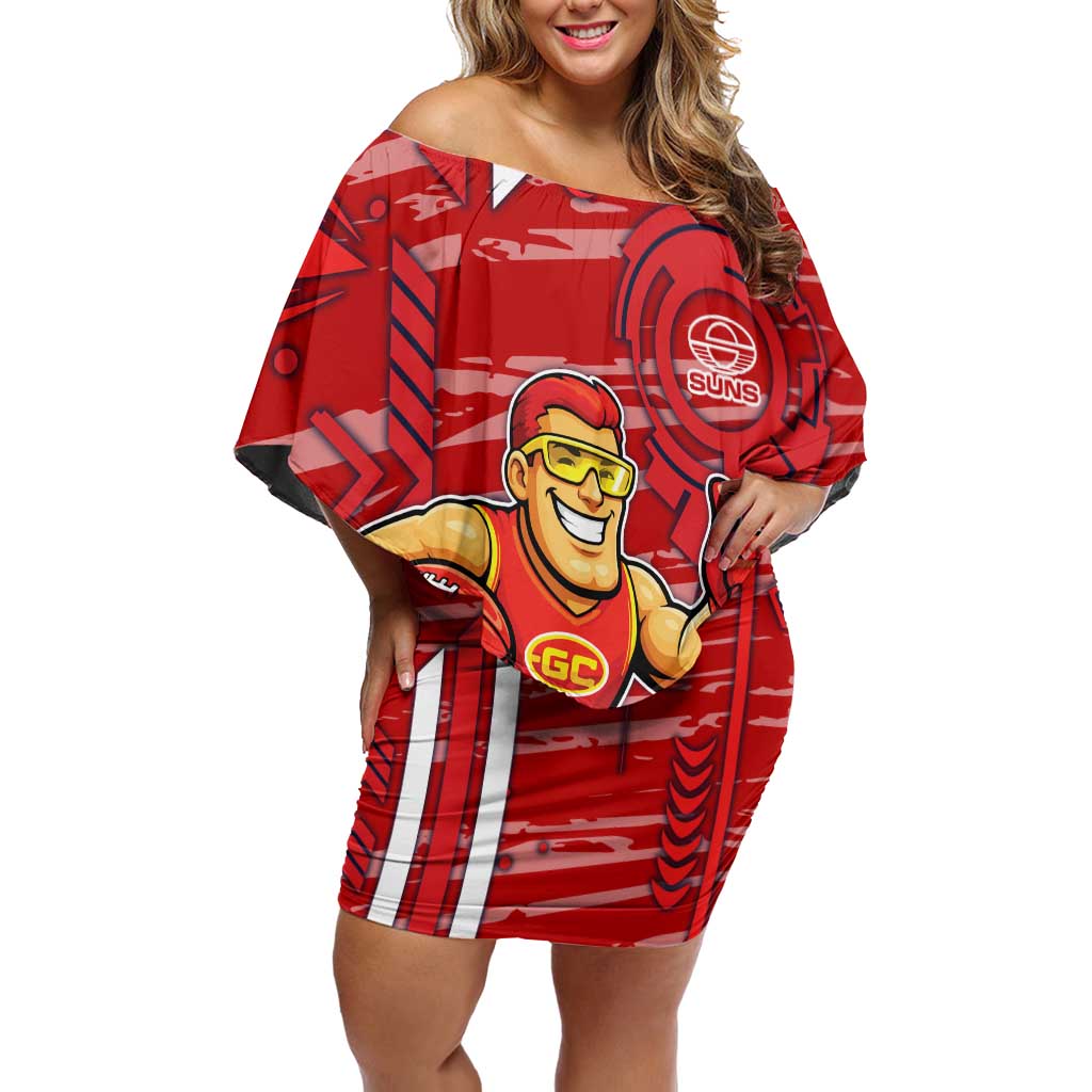 Gold Coast Suns Off Shoulder Short Dress Mascot Cartoon Football Illustration Style