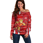 Gold Coast Suns Off Shoulder Sweater Mascot Cartoon Football Illustration Style