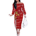 Gold Coast Suns Off The Shoulder Long Sleeve Dress Mascot Cartoon Football Illustration Style