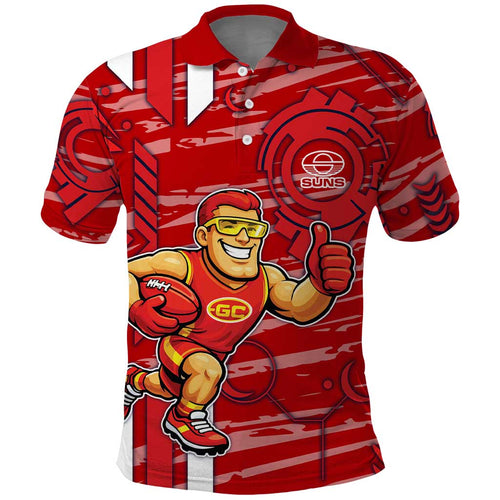 Gold Coast Suns Polo Shirt Mascot Cartoon Football Illustration Style