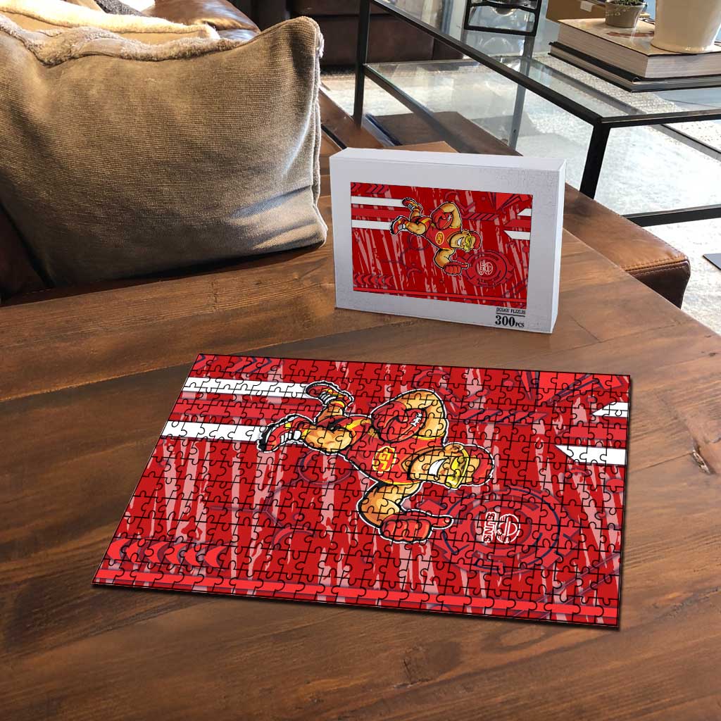 Gold Coast Suns Puzzle Mascot Cartoon Football Illustration Style