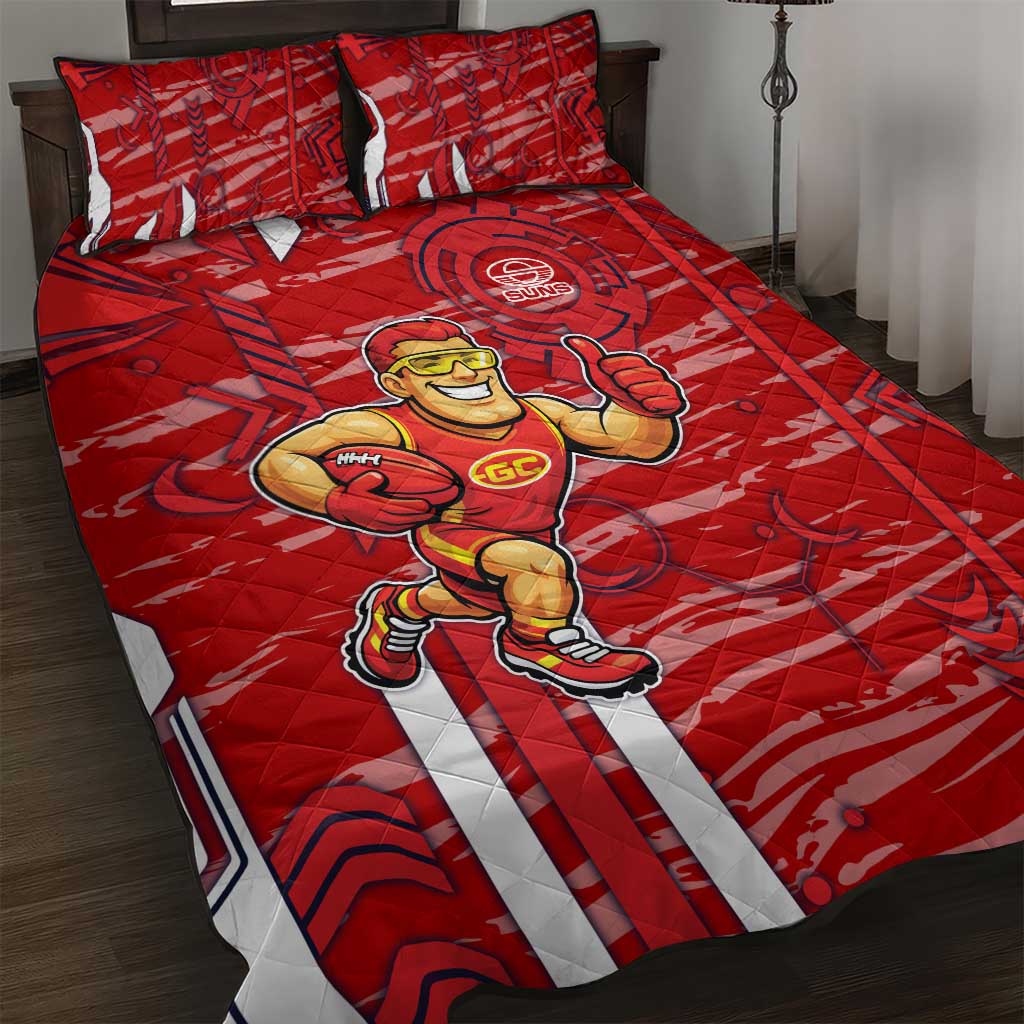 Gold Coast Suns Quilt Bed Set Mascot Cartoon Football Illustration Style