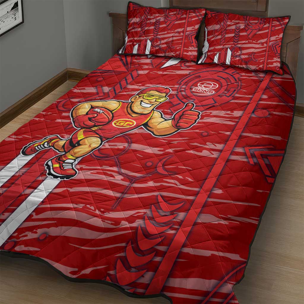 Gold Coast Suns Quilt Bed Set Mascot Cartoon Football Illustration Style