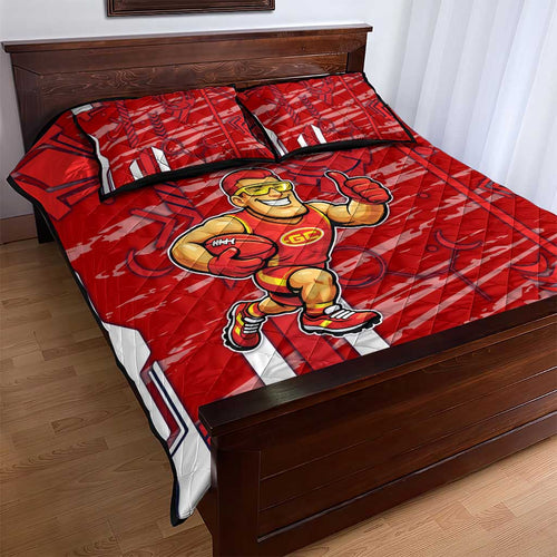 Gold Coast Suns Quilt Bed Set Mascot Cartoon Football Illustration Style