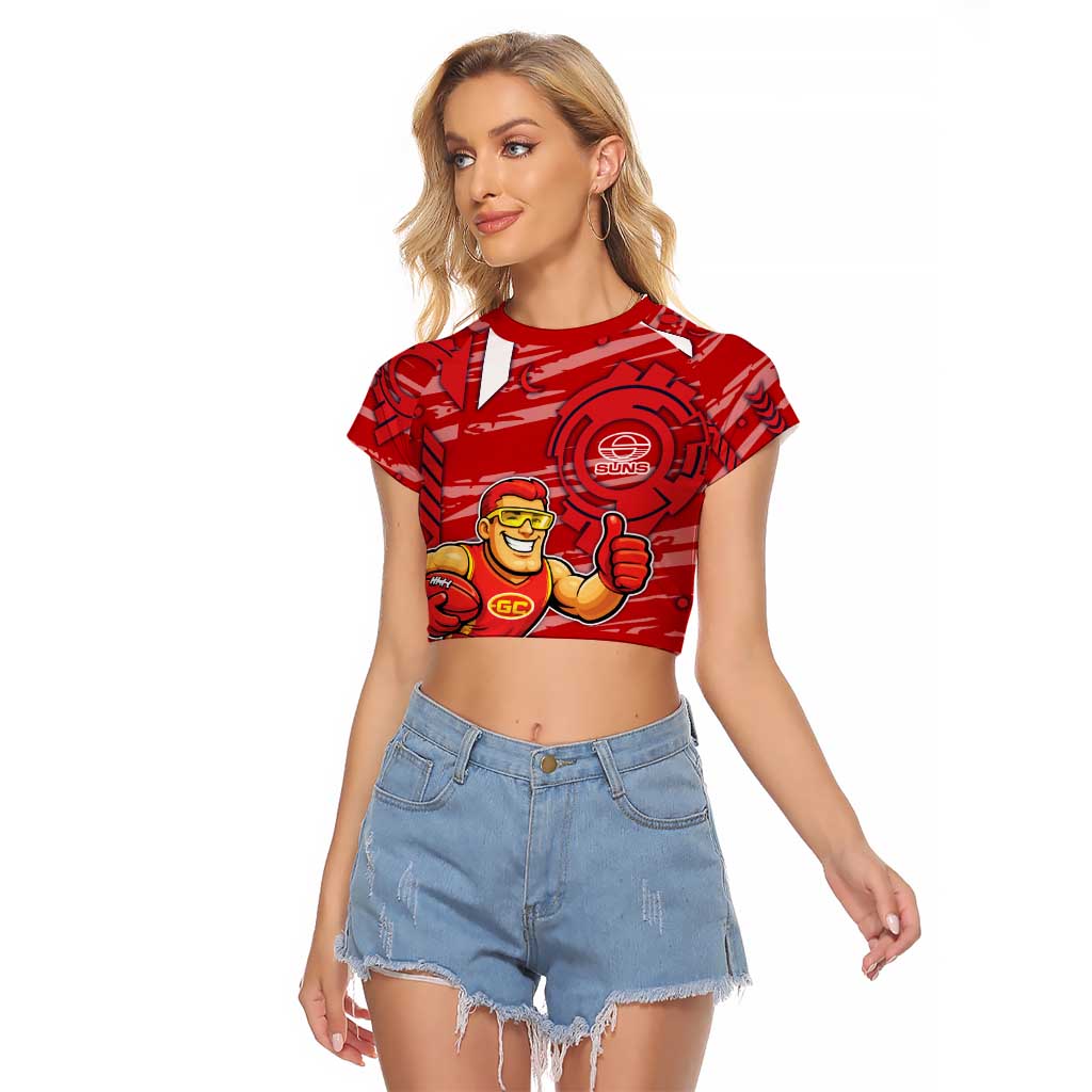 Gold Coast Suns Raglan Cropped T Shirt Mascot Cartoon Football Illustration Style