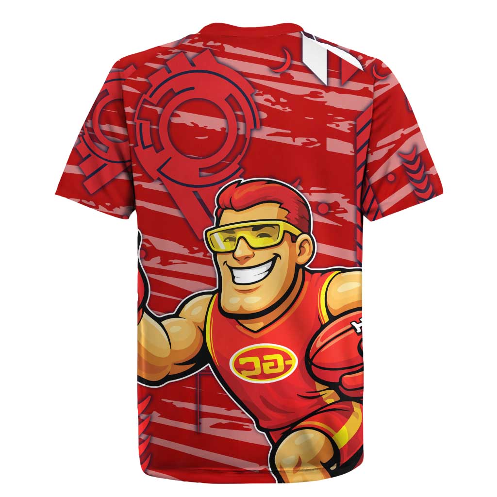 Gold Coast Suns Rugby Jersey Mascot Cartoon Football Illustration Style