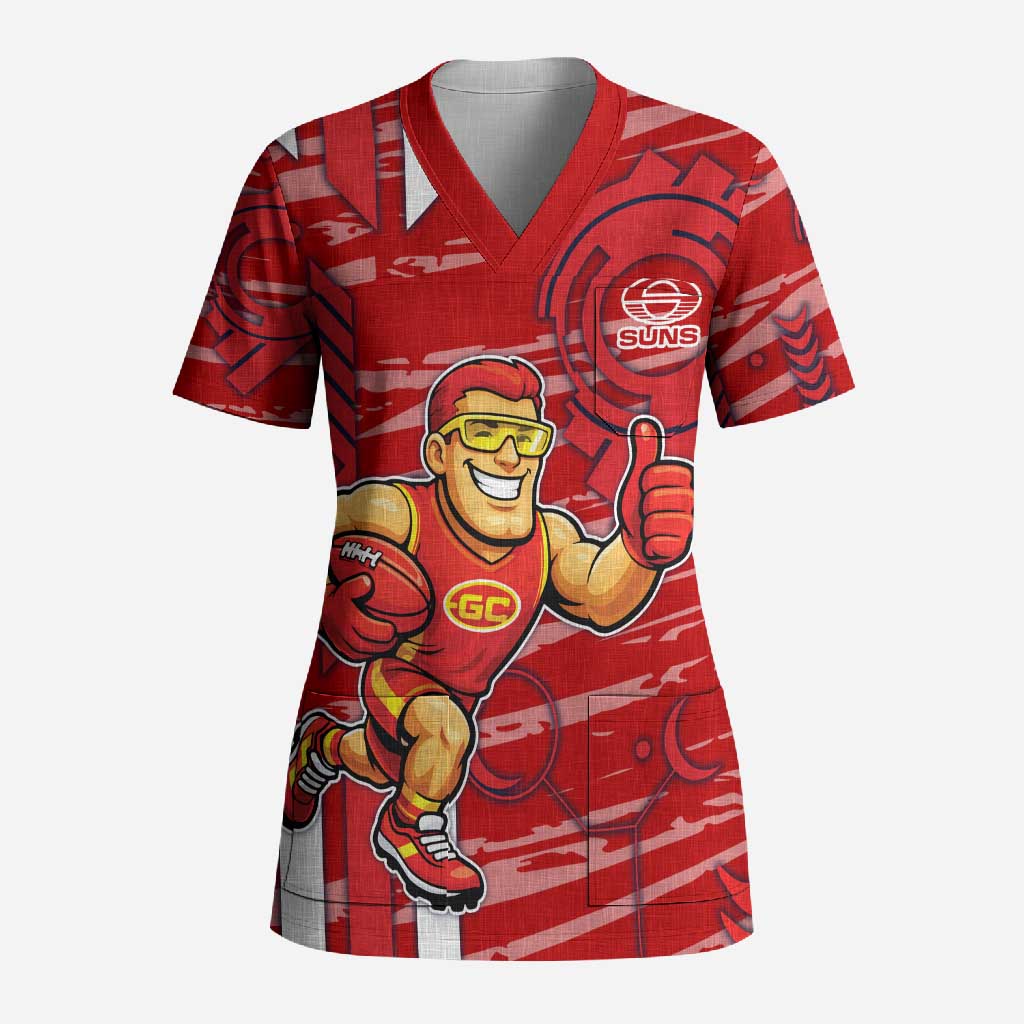 Gold Coast Suns Scrub Top Mascot Cartoon Football Illustration Style