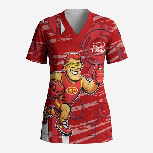 Gold Coast Suns Scrub Top Mascot Cartoon Football Illustration Style