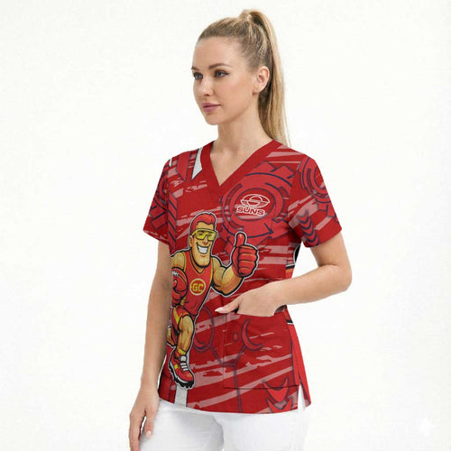 Gold Coast Suns Scrub Top Mascot Cartoon Football Illustration Style