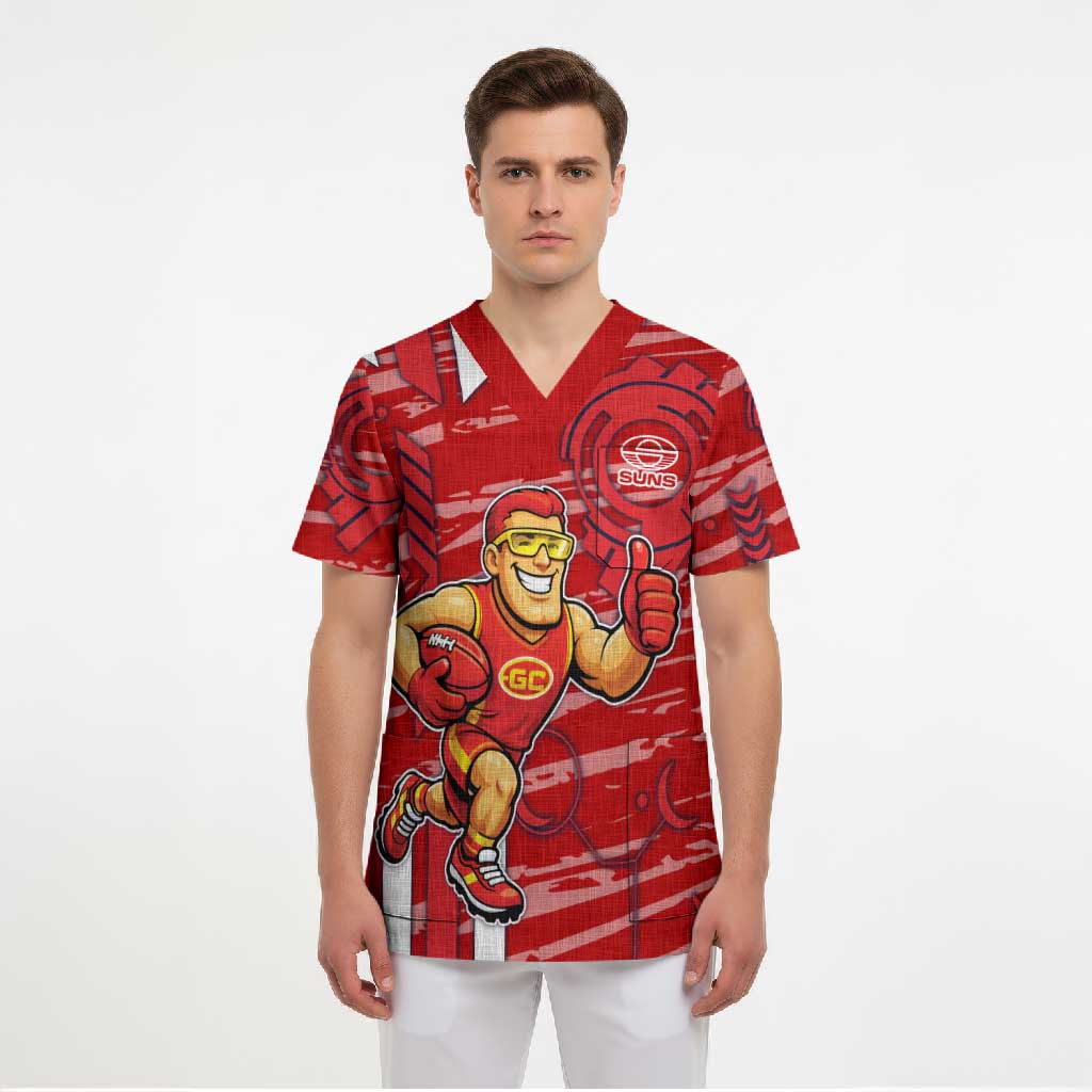 Gold Coast Suns Scrub Top Mascot Cartoon Football Illustration Style
