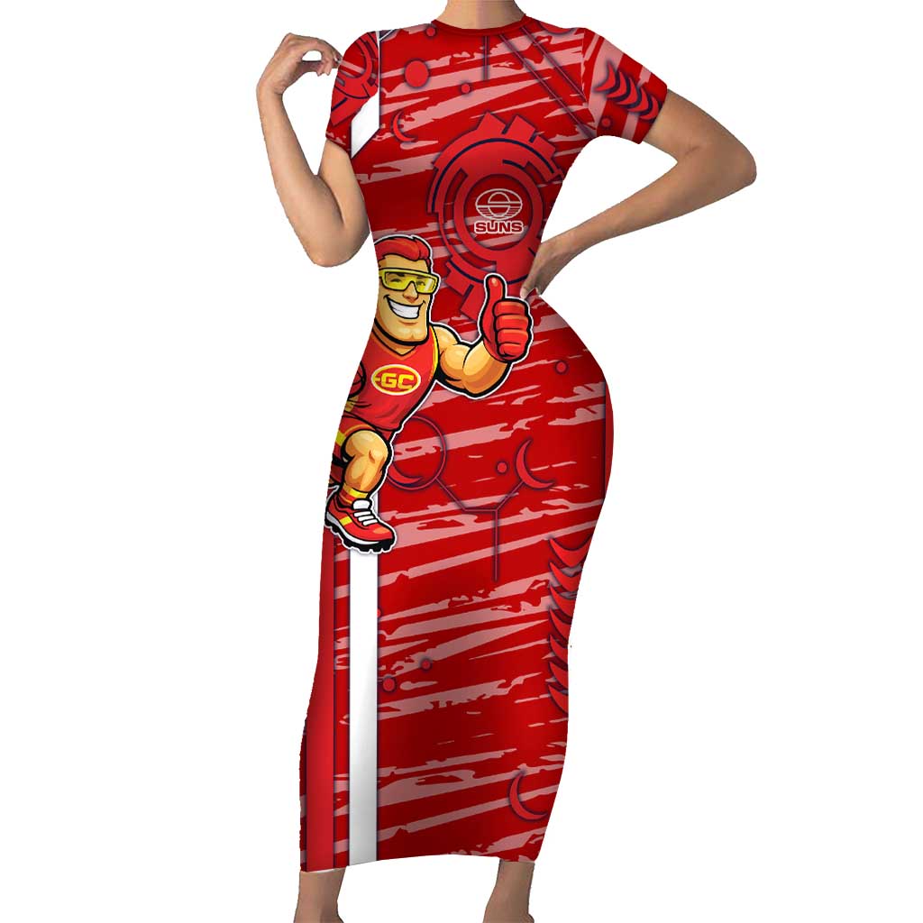 Gold Coast Suns Short Sleeve Bodycon Dress Mascot Cartoon Football Illustration Style