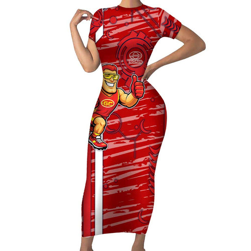 Gold Coast Suns Short Sleeve Bodycon Dress Mascot Cartoon Football Illustration Style