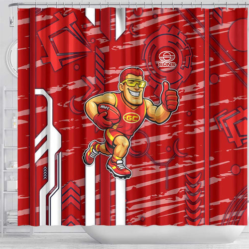 Gold Coast Suns Shower Curtain Mascot Cartoon Football Illustration Style