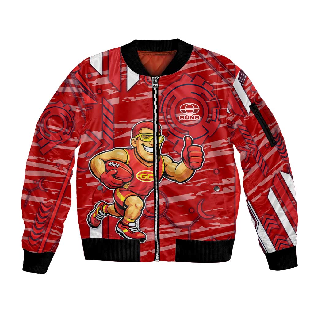 Gold Coast Suns Sleeve Zip Bomber Jacket Mascot Cartoon Football Illustration Style