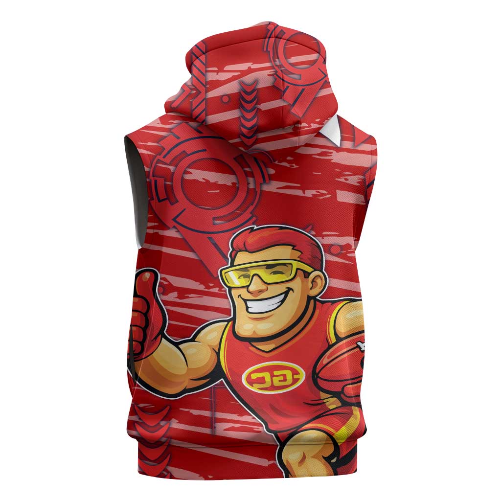Gold Coast Suns Sleeveless Hoodie Mascot Cartoon Football Illustration Style