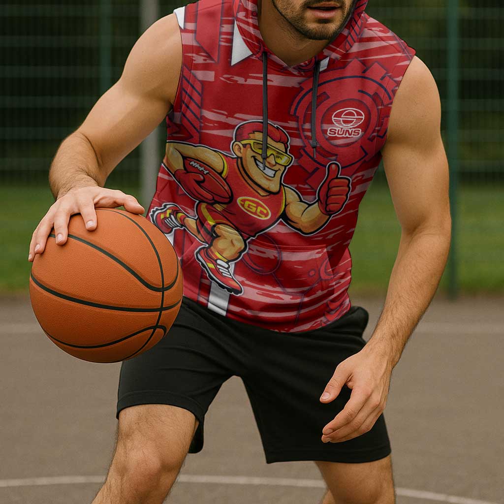 Gold Coast Suns Sleeveless Hoodie Mascot Cartoon Football Illustration Style