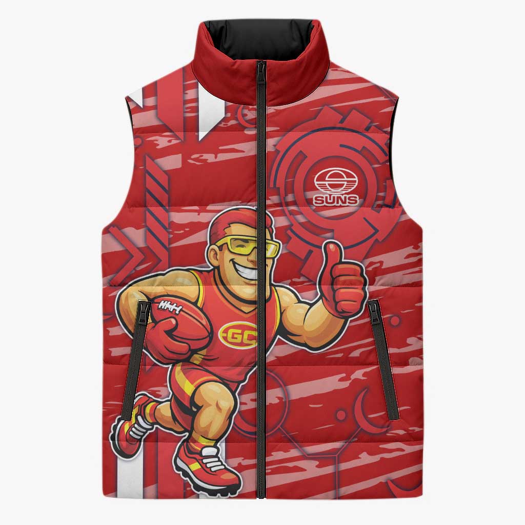 Gold Coast Suns Sleeveless Puffer Jacket Mascot Cartoon Football Illustration Style