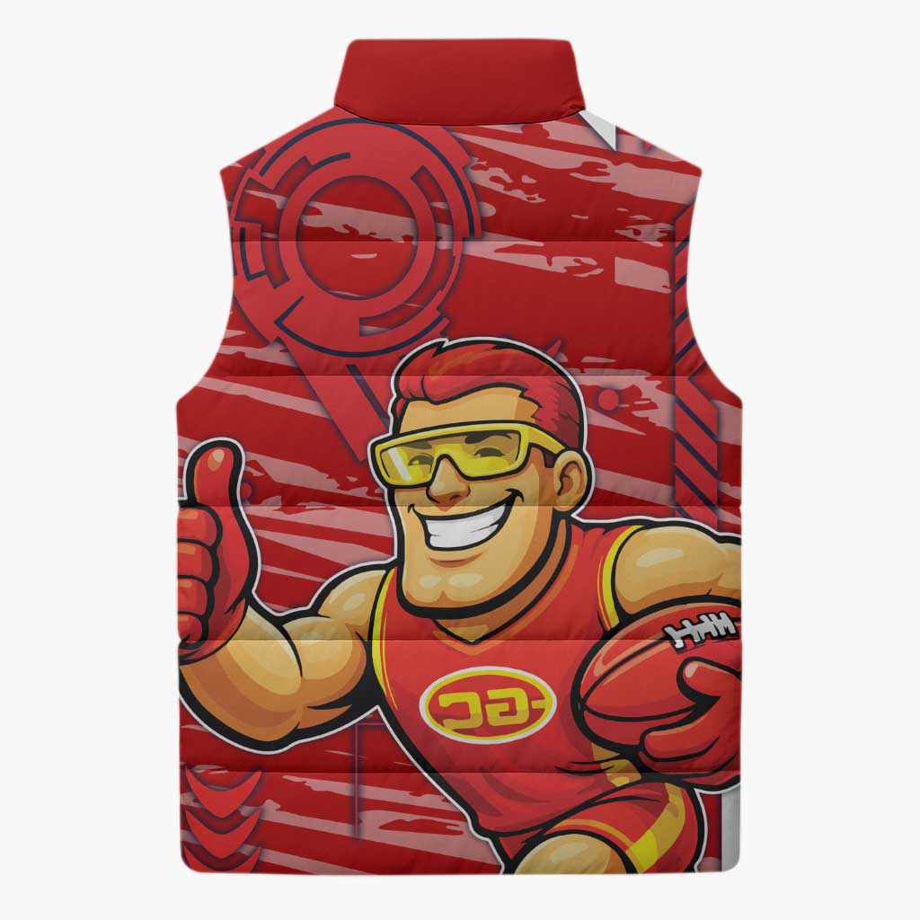 Gold Coast Suns Sleeveless Puffer Jacket Mascot Cartoon Football Illustration Style