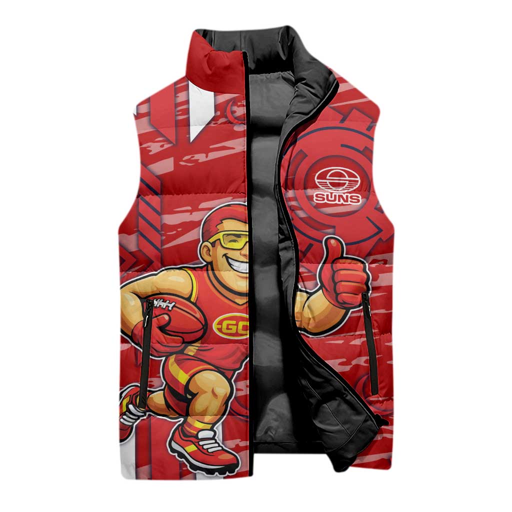 Gold Coast Suns Sleeveless Puffer Jacket Mascot Cartoon Football Illustration Style