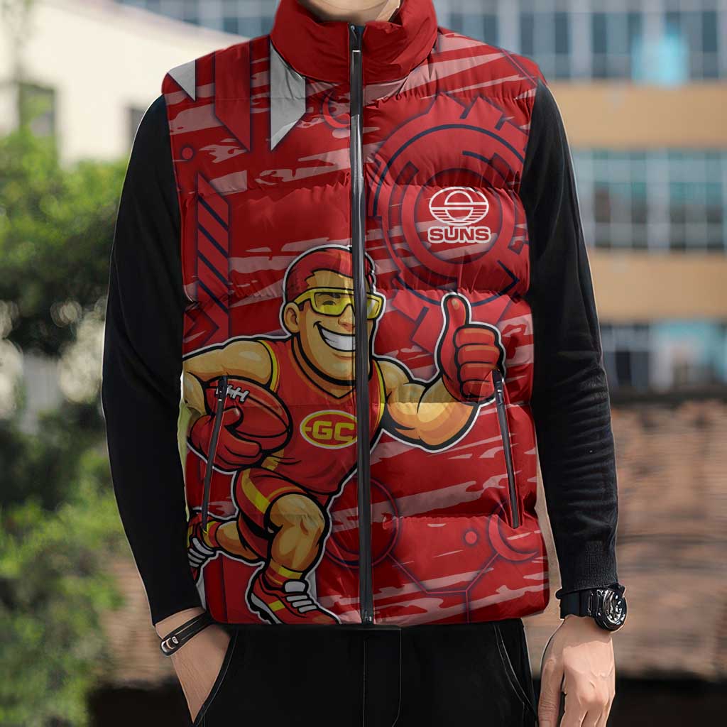 Gold Coast Suns Sleeveless Puffer Jacket Mascot Cartoon Football Illustration Style