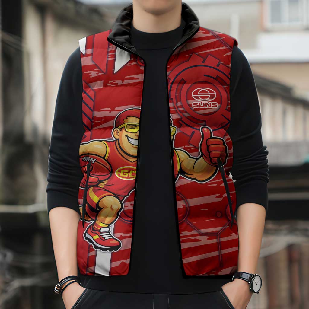 Gold Coast Suns Sleeveless Puffer Jacket Mascot Cartoon Football Illustration Style