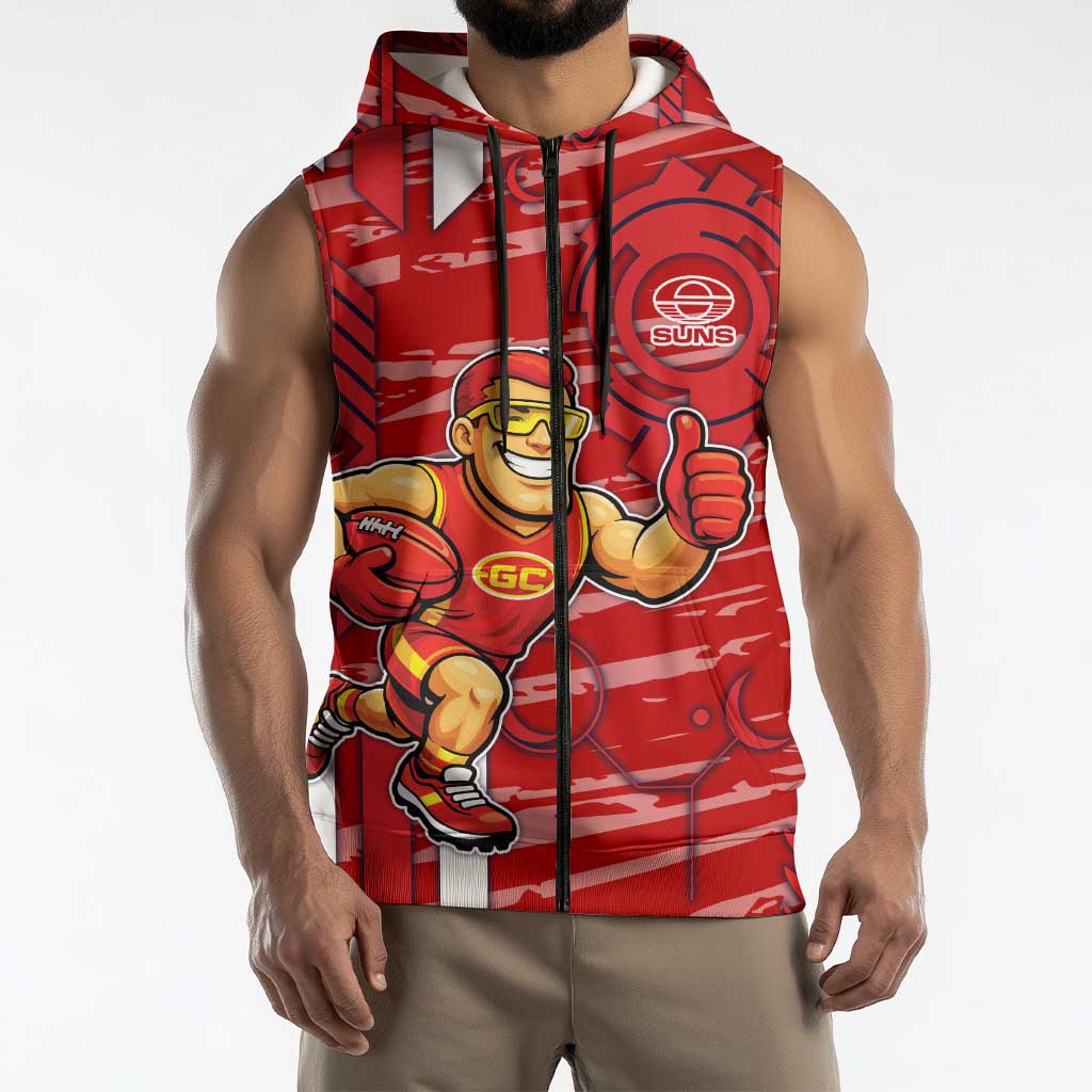 Gold Coast Suns Sleeveless Zip Hoodie Mascot Cartoon Football Illustration Style
