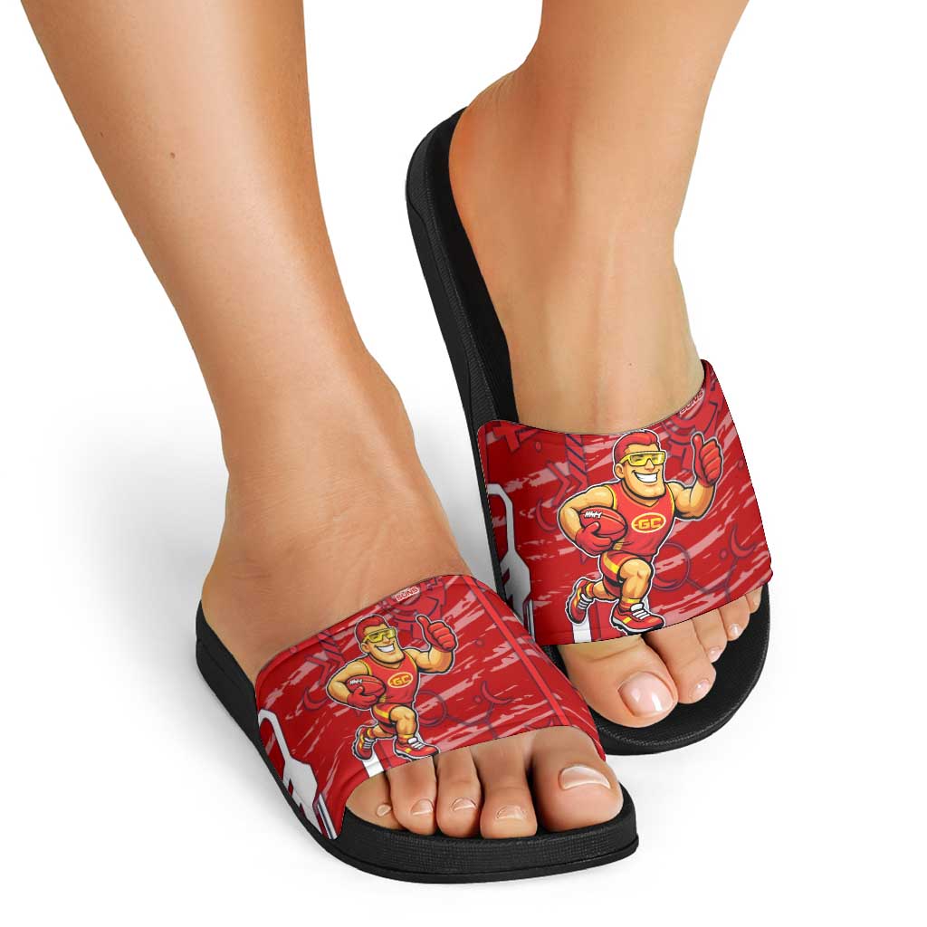 Gold Coast Suns Slide Sandals Mascot Cartoon Football Illustration Style