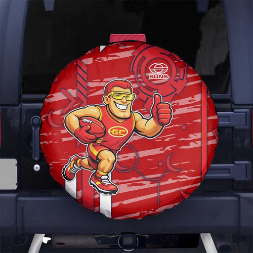Gold Coast Suns Spare Tire Cover Mascot Cartoon Football Illustration Style