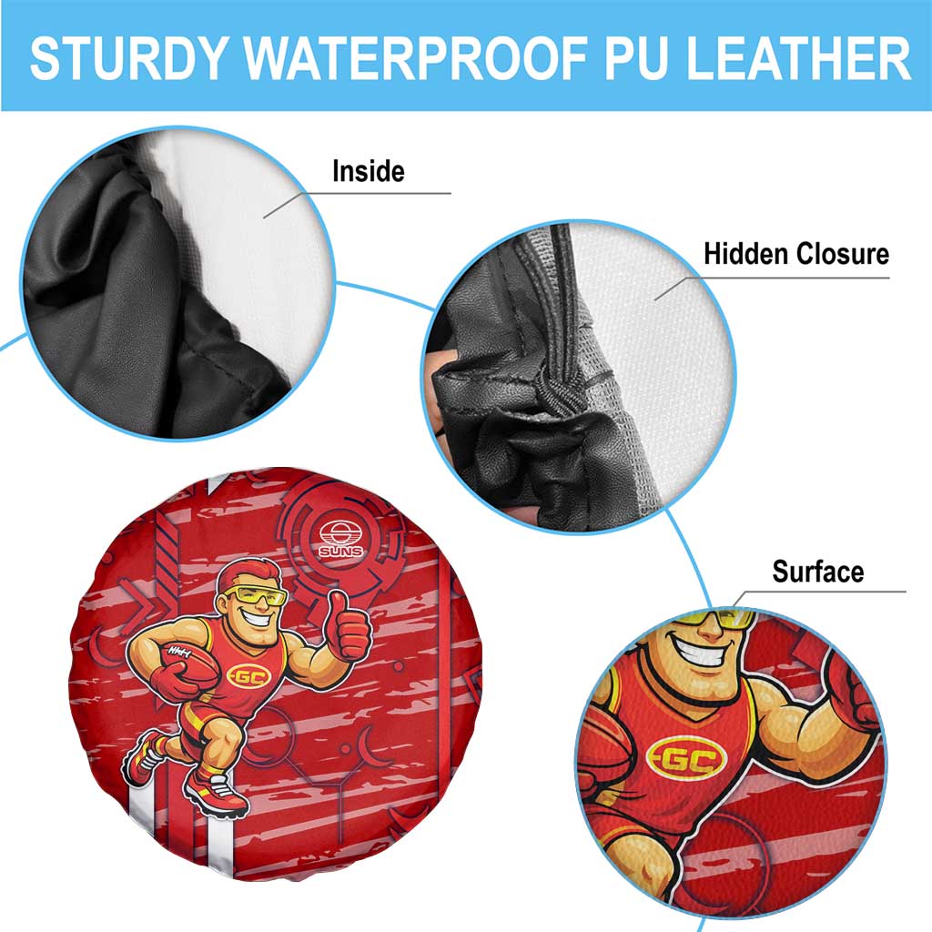 Gold Coast Suns Spare Tire Cover Mascot Cartoon Football Illustration Style