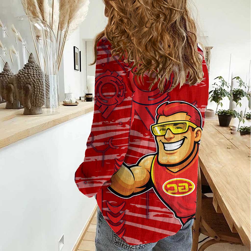 Gold Coast Suns Women Casual Shirt Mascot Cartoon Football Illustration Style