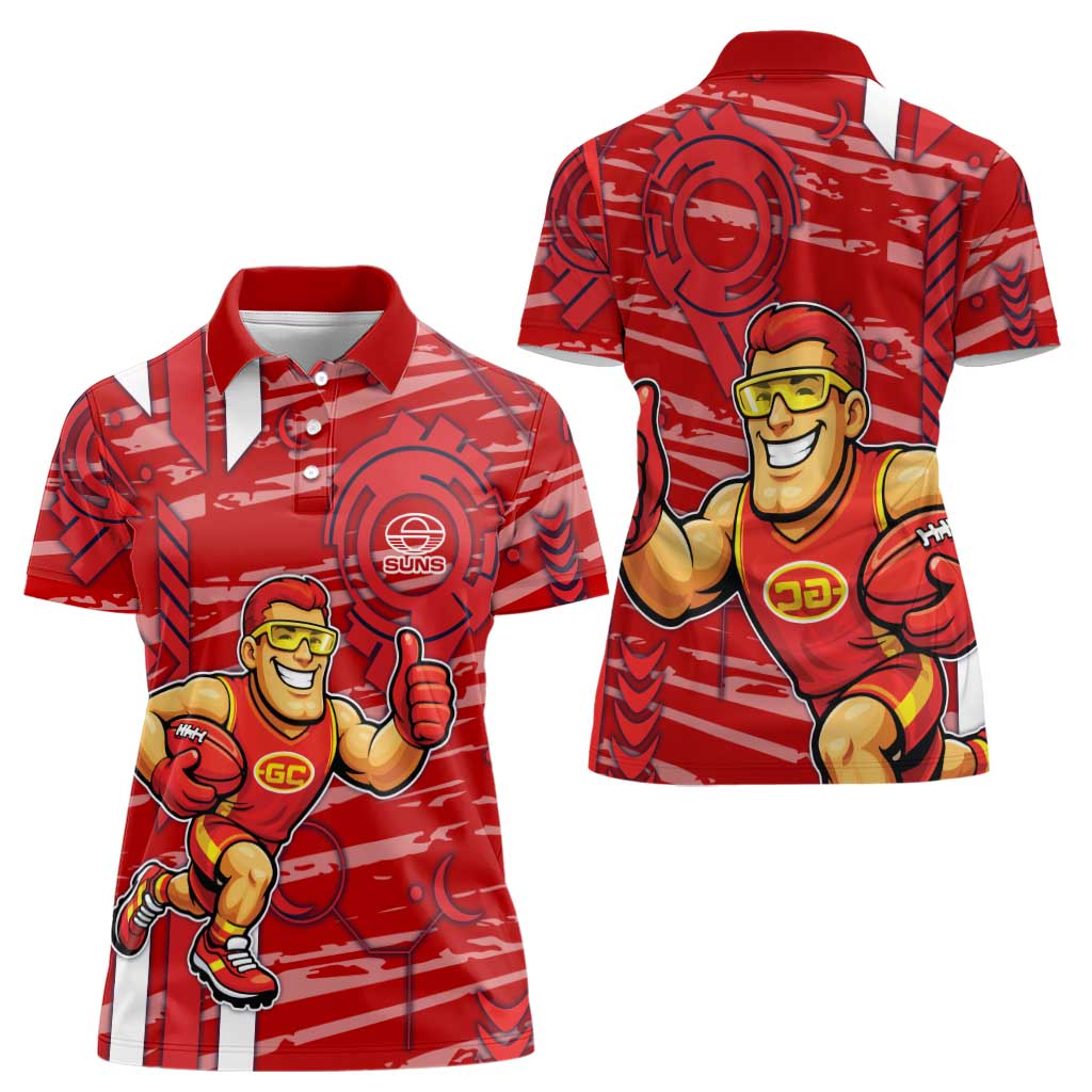 Gold Coast Suns Women Polo Shirt Mascot Cartoon Football Illustration Style