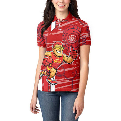 Gold Coast Suns Women Polo Shirt Mascot Cartoon Football Illustration Style