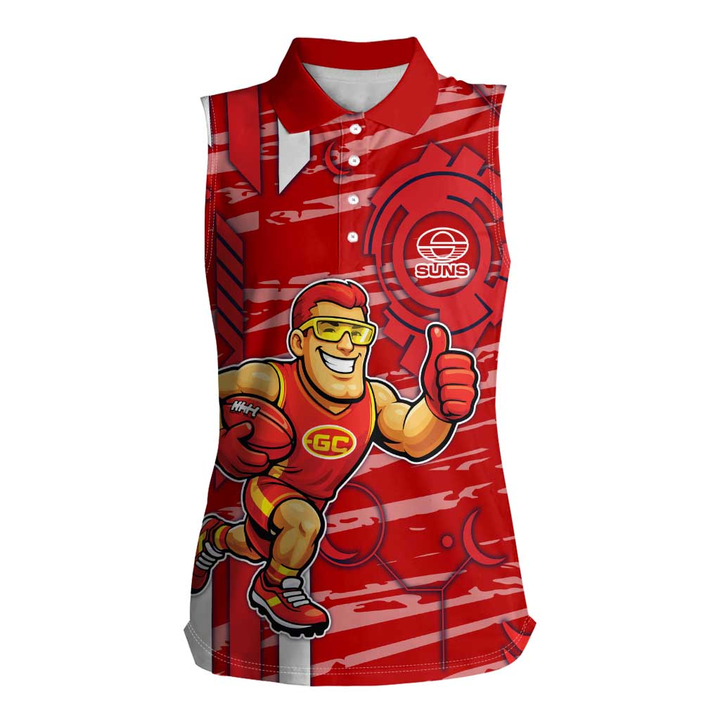 Gold Coast Suns Women Sleeveless Polo Shirt Mascot Cartoon Football Illustration Style