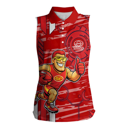 Gold Coast Suns Women Sleeveless Polo Shirt Mascot Cartoon Football Illustration Style